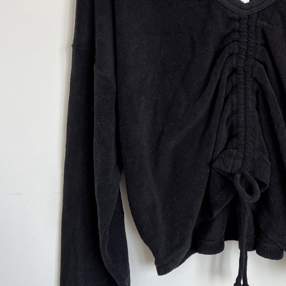 Aerie Black Terry Cloth Sweatshirt with Cinched Back/Front Size Medium - Picture 3 of 11